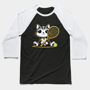 funny tennis cat with golden racquet love tennis Baseball T-Shirt